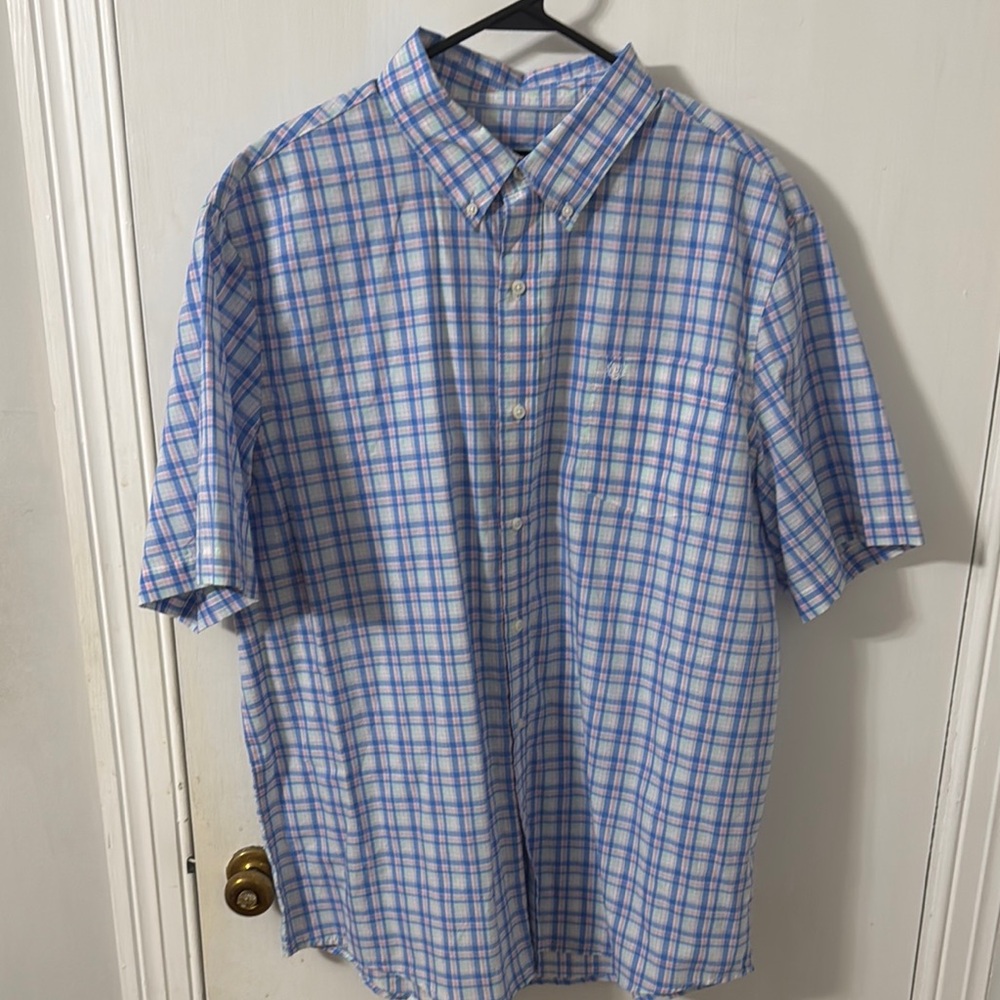 Men's Blue Plaid Button-Up Shirt